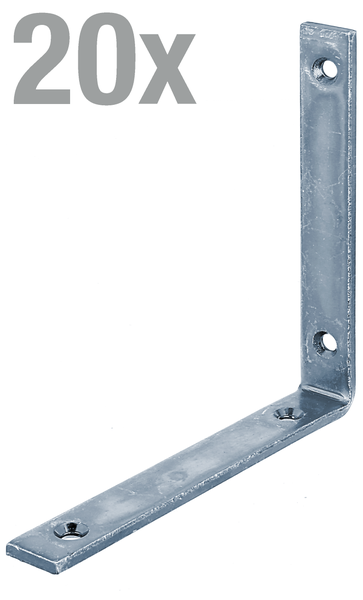 Ein Set aus 20 verzinkten Stahl Eckverbindern für rechtwinklige Holzverbindungen.