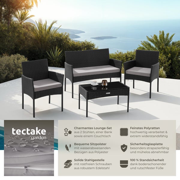 Rattan Gartenset tectake Palese Sofa 250 kg, je Sessel 120 kg für 4 Personen schwarz