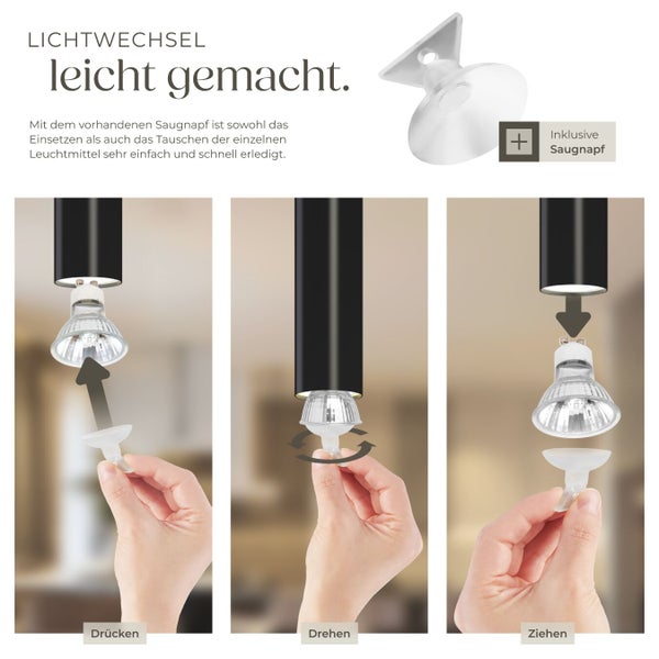 Illustration des Lampenwechsels mit Saugnapf
