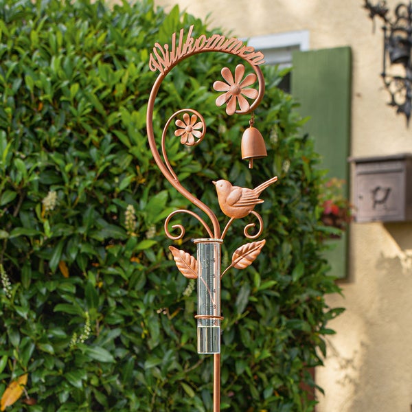 FRANK FLECHTWAREN | Gartenstecker Regensammler, METALL, GLAS, 26 x 7 x 139 cm