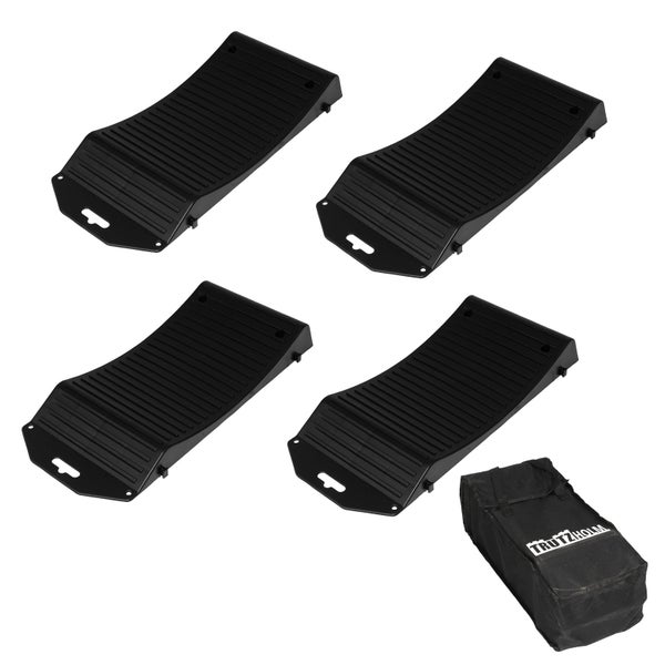 Vier schwarze Anfahrkeile mit einer Tragetasche von TrutzHolm