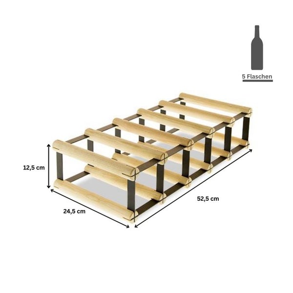 Weinregal für fünf Flaschen mit den Maßen 52,5 cm x 24,5 cm x 12,5 cm