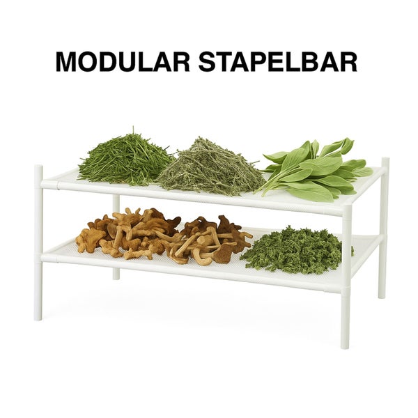 Modulares, stapelbares Regal mit Kräutern und Pilzen