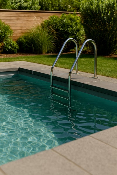 Pool mit Edelstahlleiter im Garten