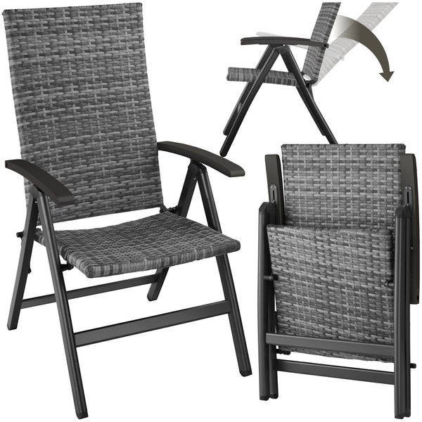 Rattanstuhl tectake Canberra 58 x 72 x 108 cm mit Aluminiumgestell grau
