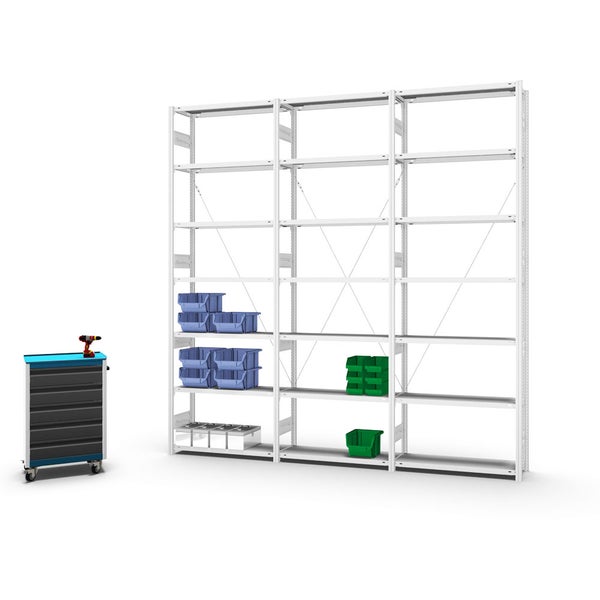 PROREGAL Fachbodenregal Stecksystem T-Profil Heavy-Duty Grundregal HxBxT 300 x 100 x 30 cm 7 Ebenen Fachlast 300 kg Einseitig Nutzbar Lichtgrau