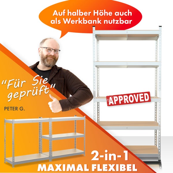 FLOORDIREKT Schwerlastregal Rhino - bis 1050 kg - Pulverbeschichtet - 180 x 90 x 45 cm Verzinkt