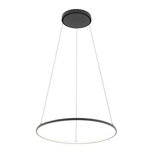 Kreisförmige Hängeleuchte mit runder Deckenhalterung und dünnen Aufhängungskabeln