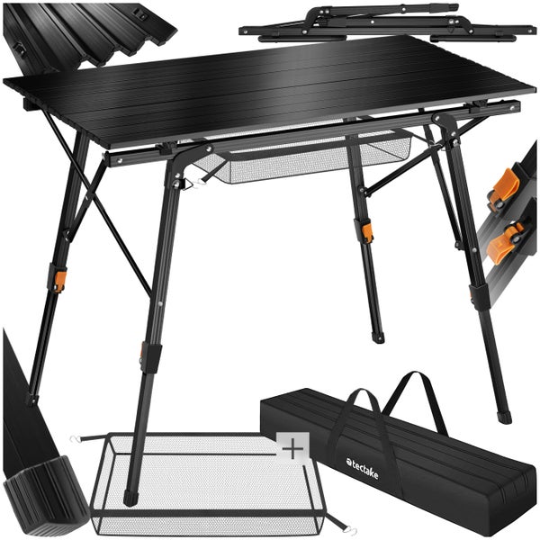 Campingtisch tectake Tina 90 x 52 x 47 - 70 cm faltbar schwarz