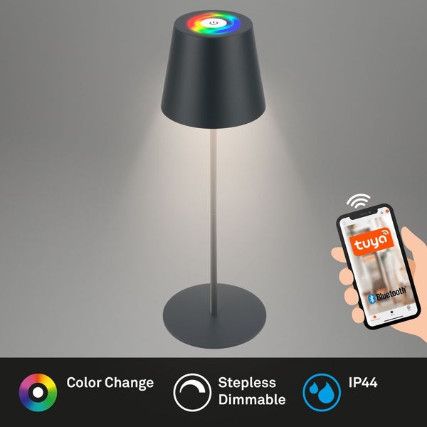 Briloner Coloris LED Tischlampe Smart kabellos, Smart via Appsteuerung, Dimmbar, Speicherfunktion, Timer, Anthrazit, Ø10,5 x 36 cm