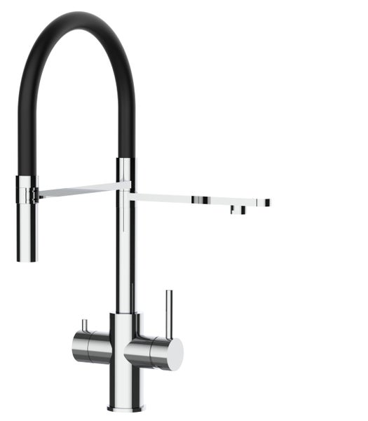 5 Wege Wasserhahn Küchenarmatur, Edelstahl Massiv mit 360° schwenkbarem Auslauf, abnehmbare 2 strahl Handbrause, Hochglanz / Schwarz