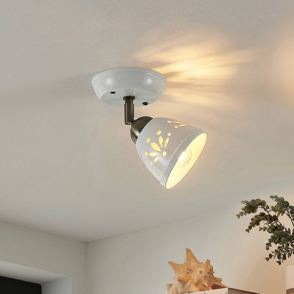Lindby Strahler Sanrike (Landhaus, Vintage Rustikal) in Weiß aus Keramik (1 flammig E14) - Deckenlampe Deckenleuchte Lampe Spot Wohnzimmerleuchte