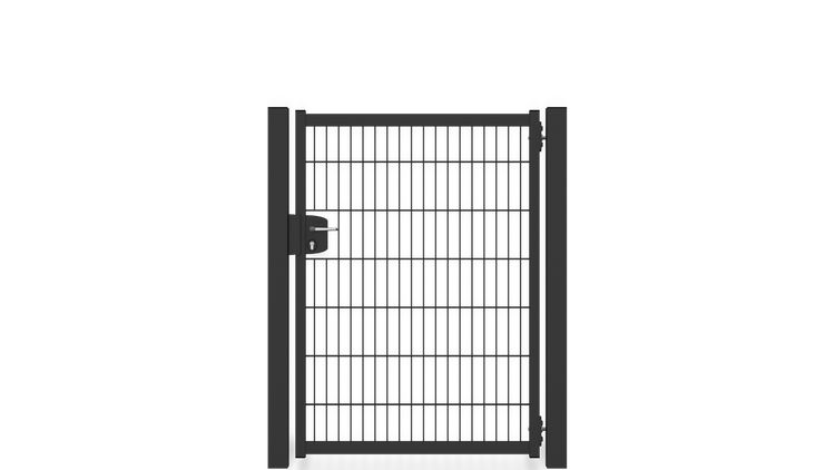 Gartentür ZAUNGURU BASIC-Line aus Metall, Höhe: 143cm, Breite: 123cm, 1-flügelig inkl. Pfosten, Locinox-Schloss und Zubehör, Feuerverzinkt und zusätzlich in RAL 7016 Anthrazitgrau pulverbeschichtet