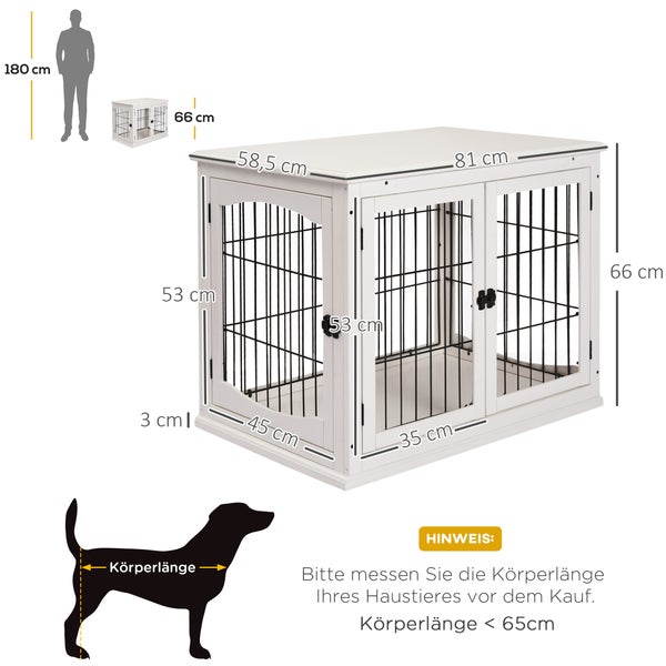 PawHut Hundekäfig für Zuhause, Hundehütte mit 2 Eingängen, Abschließbar Hundebox, Hundehaus für kleine Hunde, Weiß, 58,5 x 81 x 66 cm