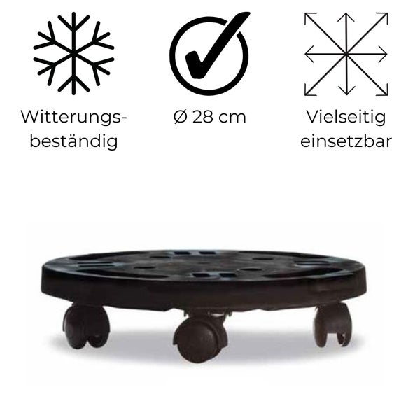 Pflanzenroller Outdoor Wetterfest Rollbrett Pflanzen Blumentopf Untersetzer mit Rollen Pflanzenroller Rund Blumenroller 30 cm