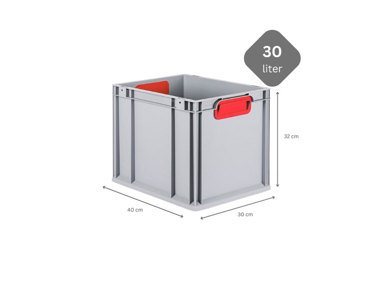 PROREGAL Spar Set 10x Eurobox Nextgen Color HxBxT 32 x 30 x 40 cm 30 Liter Griffe Rot Geschlossen Glatter Boden Eurobehälter Transportbox