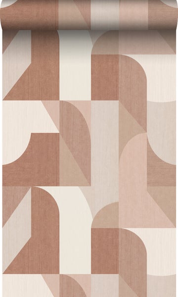 Origin Wallcoverings Öko-Strukturtapete Kreise im Bauhaus-Stil Terrakotta und Beige - 50 x 900 cm - 348029