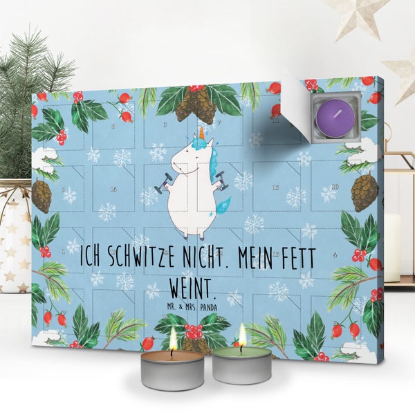 Mr. & Mrs. Panda Duftkerzen Adventskalender Einhorn Fitness - Blau Pastell