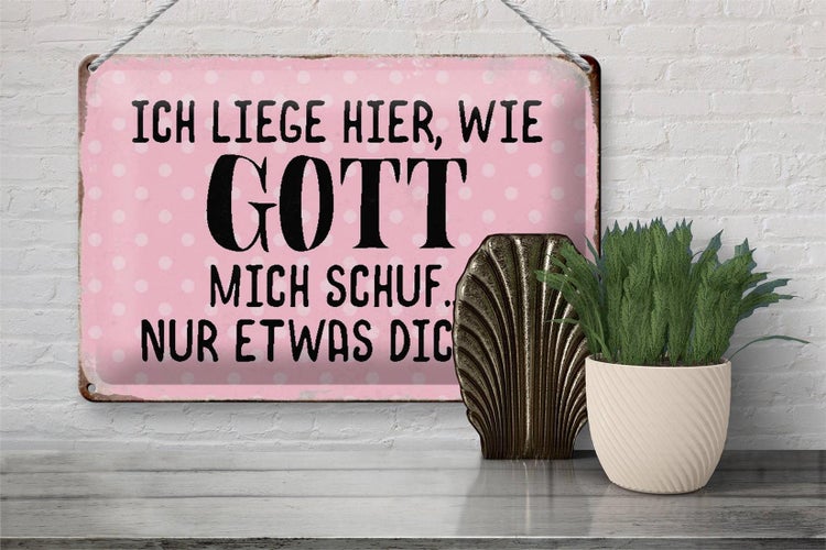 Blechschild Spruch 30x20cm liege hier wie Gott mich schuf