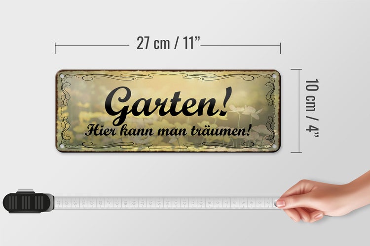 Blechschild Spruch 27x10cm Garten hier kann man träumen Dekoration