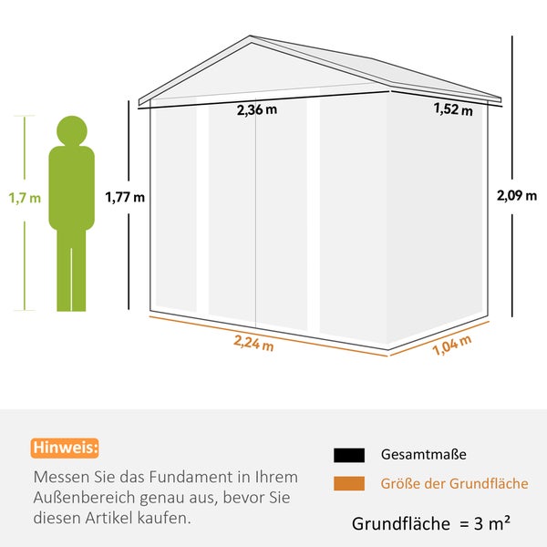 Outsunny Gerätehaus Metall im Holzoptik 3 m² 152 x 235,7 x 208,7 cm Geräteschuppen mit Satteldach Fenster Doppel Schiebetüren wetterfest Gartenhaus Outdoor Garten Schuppen für Hinterhof Braun