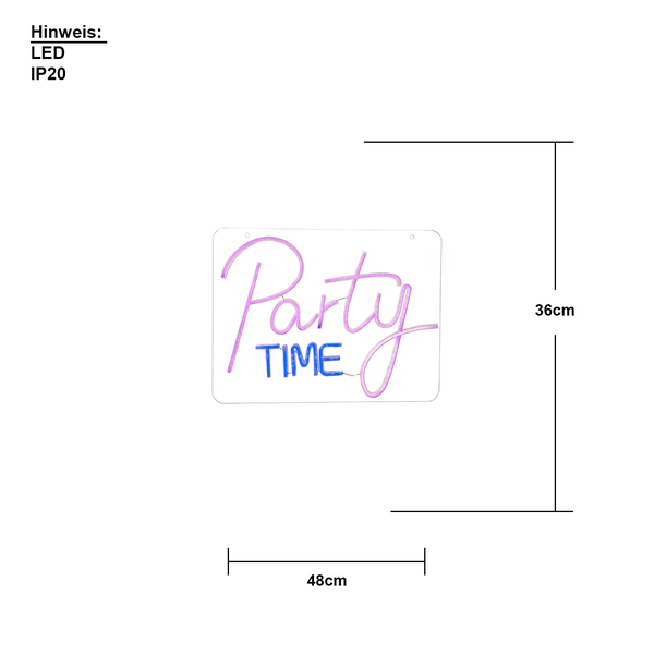 LED Leuchtreklame Party Time mit den Maßen 36 mal 48 Zentimeter