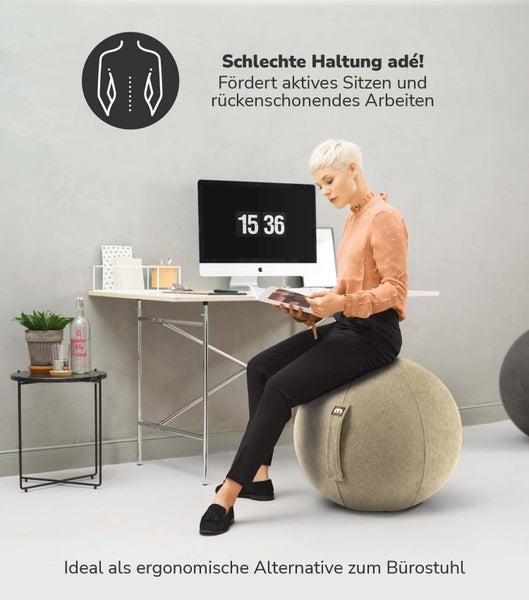 mokebo Stoff Sitzball Büro ergonomisch 'Der Sportliche', Sitzball mit Pumpe, 65cm Breite, ergonomische Bürostuhl Alternative