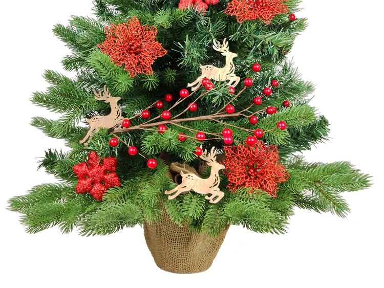 Geschmückter künstlicher Weihnachtsbaum HIRSCH 60 cm mit LED-BELEUCHTUNG IM TOPF