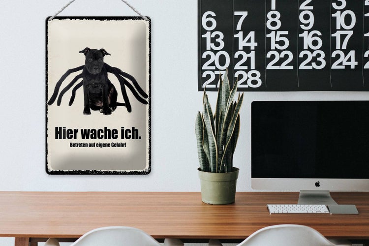 Blechschild Spruch 20x30cm Hund hier wache ich eigene Gefahr
