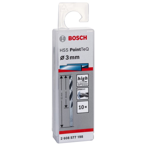 Bosch 10x HSS PointTeQ DIN 338 3 x 33 x 61 mm - 2608577198