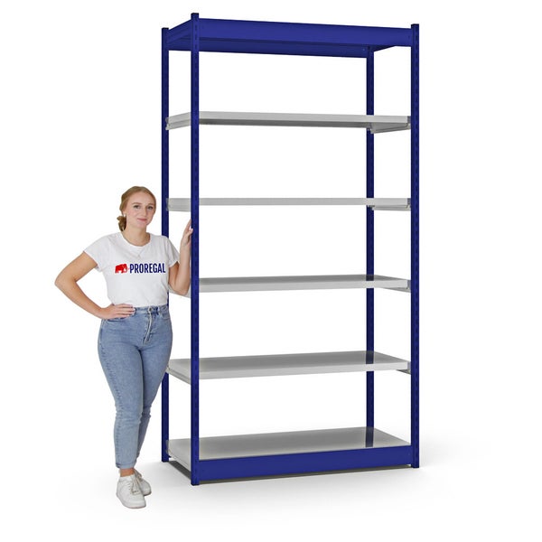 PROREGAL Fachbodenregal Stecksystem Vierkant-Profil Grundregal HxBxT 250 x 132,5 x 50 cm 6 Ebenen Einseitige Bauart Fachlast 200 kg Enzianblau