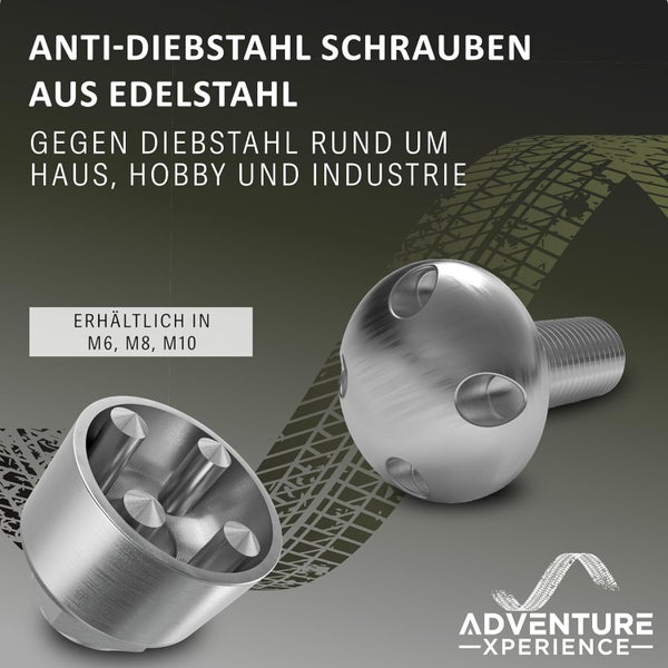 Anti-Diebstahl Schrauben 4-Loch, Manipulationshemmedne Sicherheitsschrauben -  M6 - 20mm, 4 Schrauben, 1 Spezialnuss