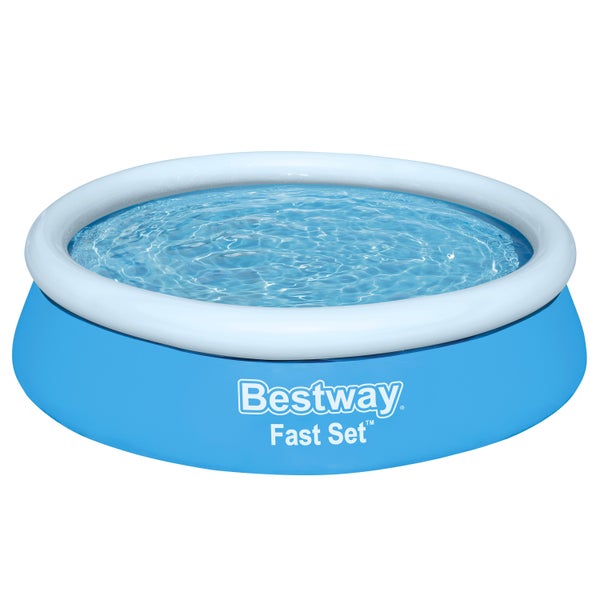 Bestway Fast Set Aufstellpool, rundes aufblasbares Schwimmbecken mit weißem Luftring, mit Wasser gefüllt