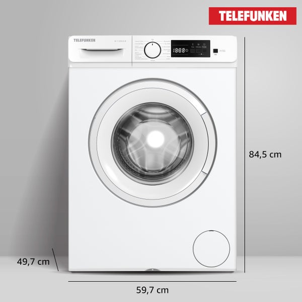 Telefunken Waschmaschine 7kg Frontlader 1200 U/Min. Inverter Motor AquaStop Schontrommel W-7-1200-B-W weiß