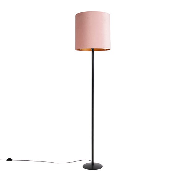 Stehlampe mit zylindrischem Lampenschirm und Metallfuß