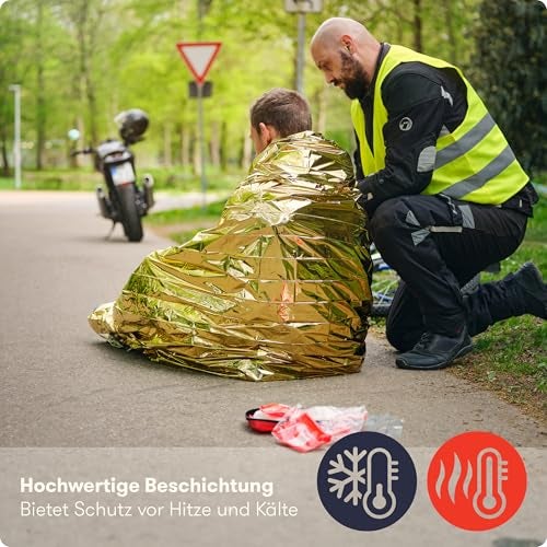 PURAHELP Rettungsdecke Gold Silber für Notfälle (5 Stück) - 210 x 160 cm - Wetterfeste Notfalldecke für Erste Hilfe und Outdoor - Kompakte Rettungsdecken für Auto, Wandern & Camping