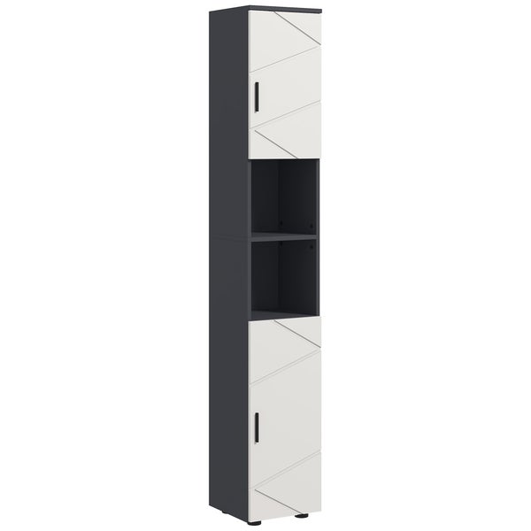 kleankin Badezimmerschrank schmal, Hochschrank Toilettenschrank mit Verstellbar Regal und 2 offenen Fächern, Badschrank für kleine Räume Badezimmer, Wohnzimmer 30 x 30 x 183 cm Grau