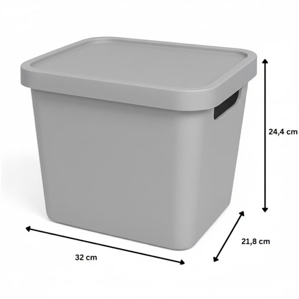 Aufbewahrungsbox aus Kunststoff mit Deckel und den Maßen 32 cm x 21,8 cm x 24,4 cm
