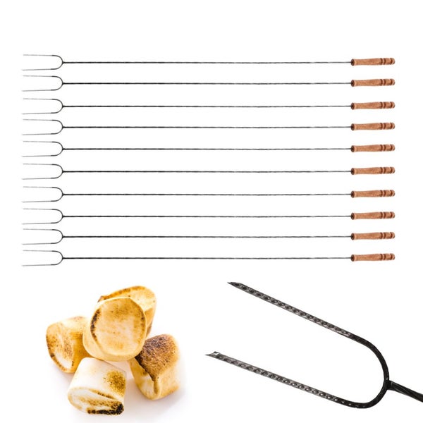 Grillspieß Lagerfeuer 100cm lang 10 Stück im Set Lagerfeuerspieße Wurstspieße extra langer BBQ Spieß für Feuerschale Holzgriff Grillgut Brot Marshmallows