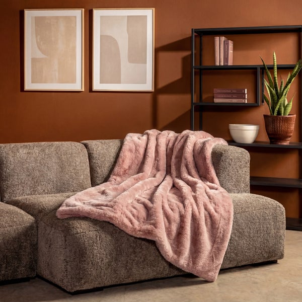 Wohnzimmer mit Sofa, Decke und Bücherregal für eine gemütliche Atmosphäre.