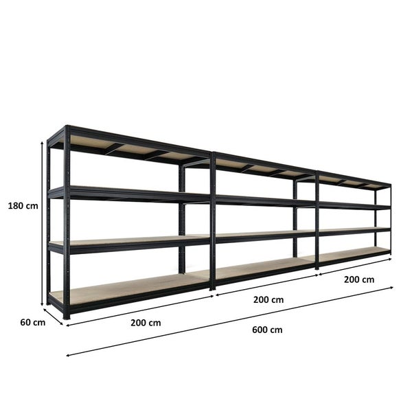 Langes Regal mit vier Ebenen und Maßangaben