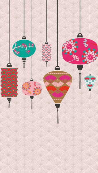 Illustration von mehreren dekorativen Papierlaternen an Schnüren
