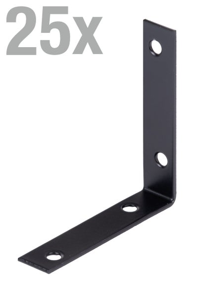 Winkelverbinder aus Metall mit vier Bohrlöchern, Packung mit 25 Stück zur stabilen Befestigung von Holzkonstruktionen.