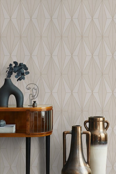 Tapete Beige Grafisch Modern für Wohnzimmer Schlafzimmer MADE IN GERMANY 10,05 x 0,53m