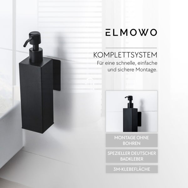 ELMOWO Seifenspender zur Wandmontage ohne Bohren mit Klebesystem für das Badezimmer.