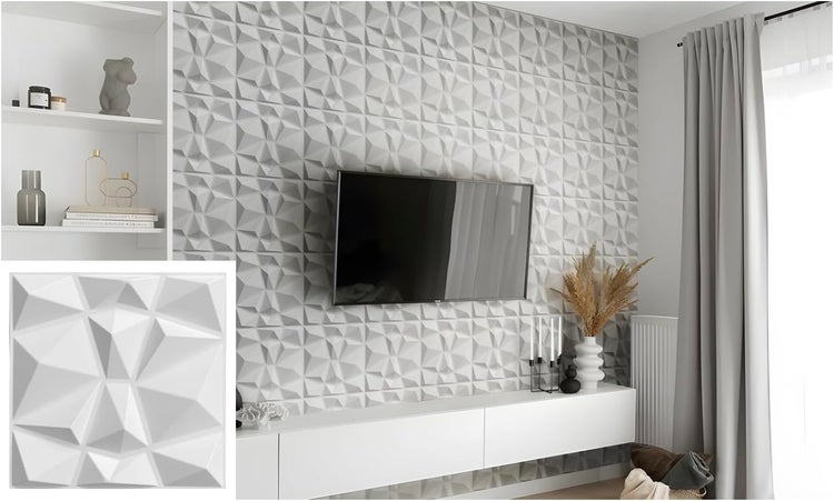 3D Paneele 30x30cm PVC Kunststoffpaneele Wandpaneele Deckenpaneelen Diamant Weiß 094-1