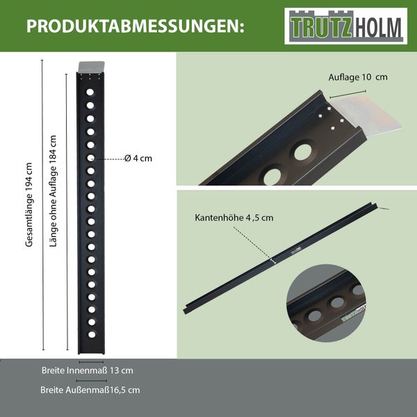 TRUTZHOLM 2 x Auffahrschienen 194 cm Traglast 400 kg Alu schwarz Auffahrrampen Verladerampen