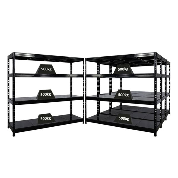 PROREGAL Mega Deal 4x Profi Schwerlastregal Rhino HxBxT 180x200x60cm 4 Stahlplatten-Ebenen Fachlast 500kg Schwarz