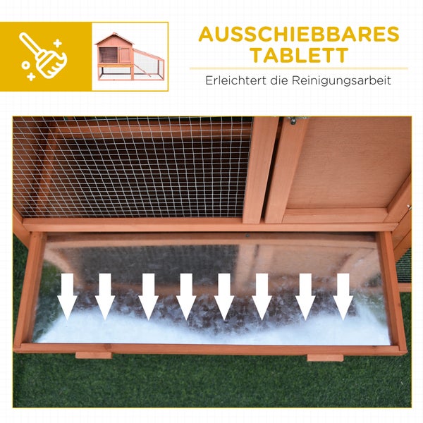 PawHut Kleintierstall Kleintierkäfig mit Asphaltdach Freilaufgehege Doppelstöckig Tannenholz Natur 144 x 64,5 x 100 cm