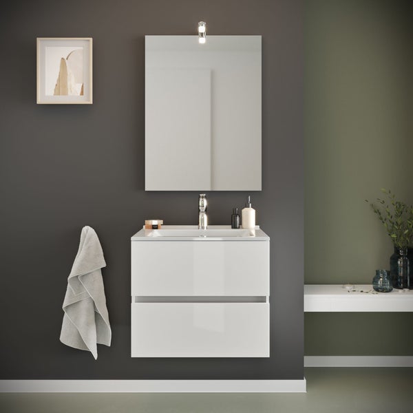 Badmöbelset 60 cm – Unterschrank mit Auszügen, Waschbecken, Spiegel | Benaco
